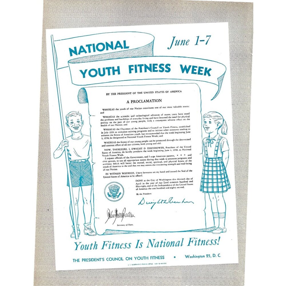 Vintage 1958 National Youth Fitness Week Print Ad President Dwight D Eisenhower